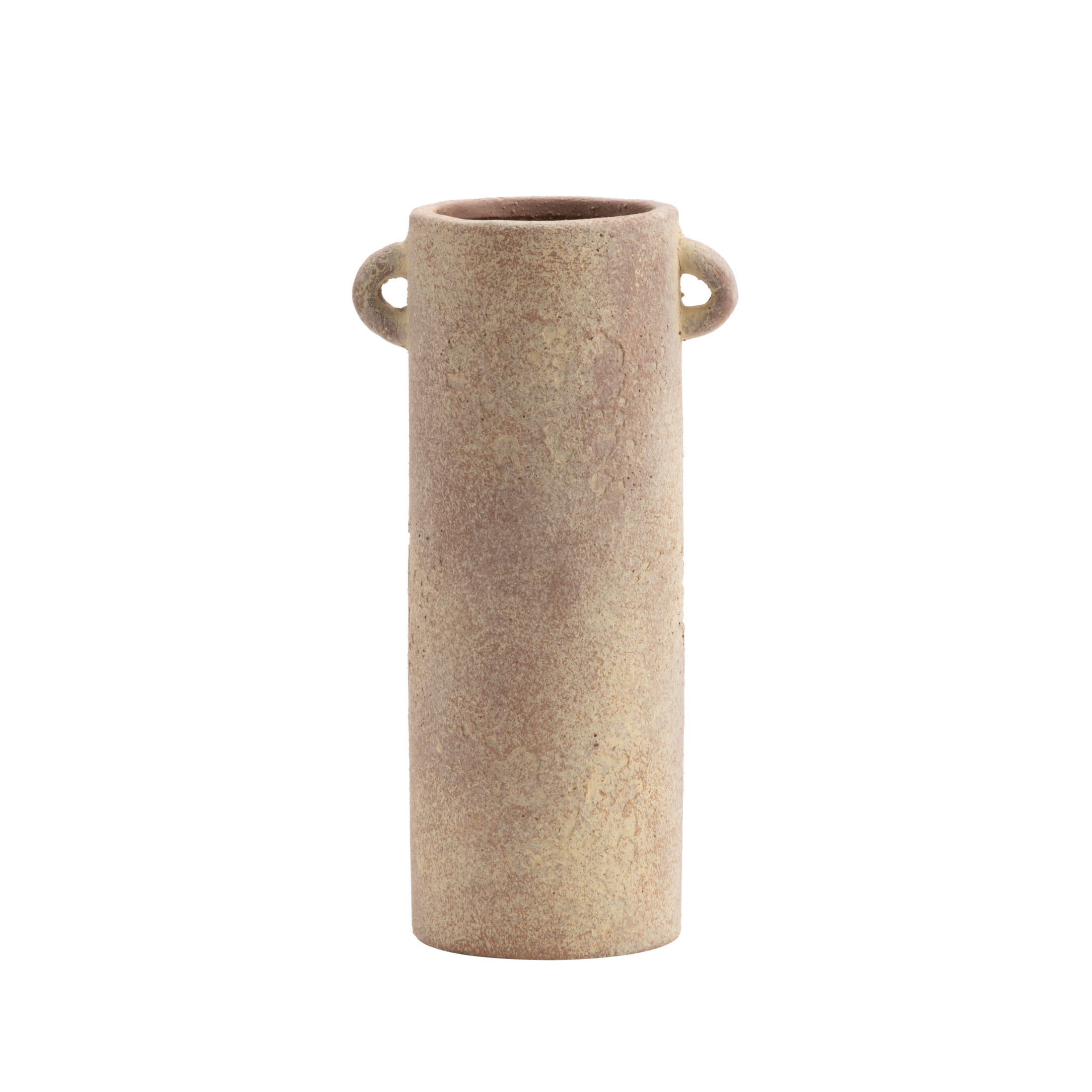 DecMode 9" Antique Style Textured Beige Ceramic Vase with Handles