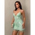 thumbnail image 5 of Women's Applique Sequin Date Party Mini Spaghetti Strap Dress, Green, 5 of 5