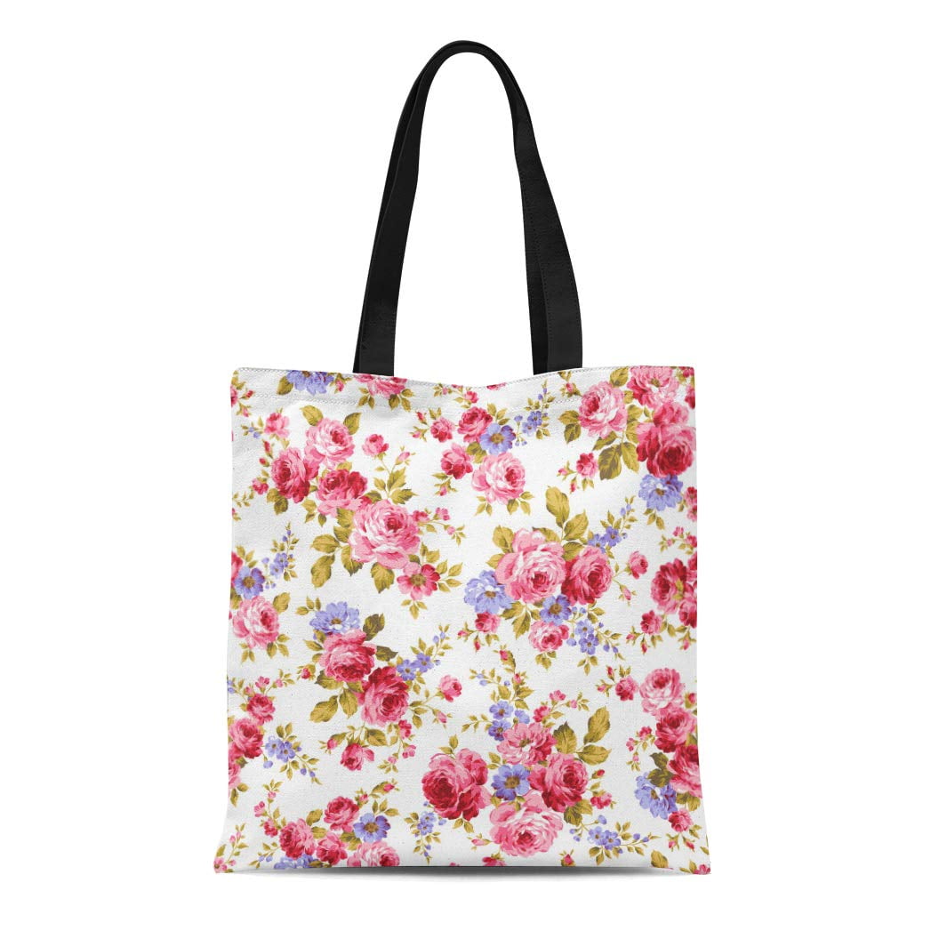ASHLEIGH Canvas Tote Bag Floral Rose Flower Pattern Vintage Bouquet