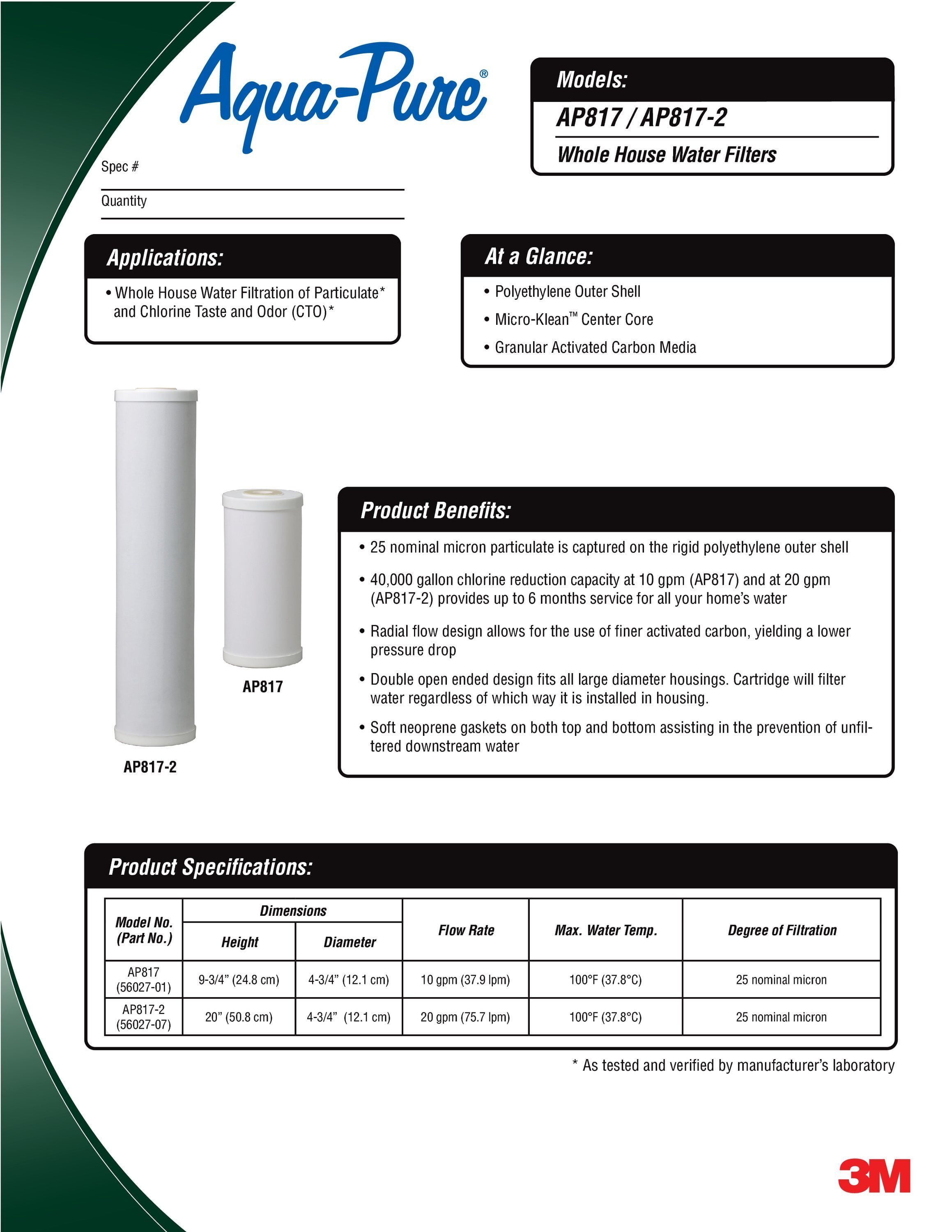 3M Aqua-Pure AP817 Whole House Large Capacity Replacement Water Filter Drop-in Cartridge, for AP801 Systems