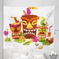 thumbnail image 1 of Luau Tapestry, 3 Grimacing Tiki Party Surrounded by Leaves Drinks and Happy Toucan Birds, Fabric Wall Hanging Decor for Bedroom Living Room Dorm, 5 Sizes, Multicolor, by Ambesonne, 1 of 1