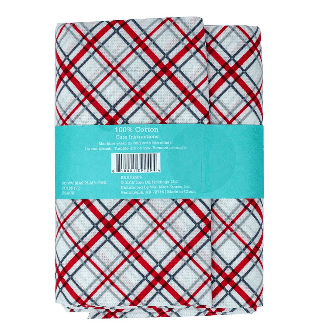 (2 pack) Waverly Inspirations 1 Yard Cut 100% Cotton Prints Fabric Bias Plaid Onyx 44" Wide for Quilting & Sewing
