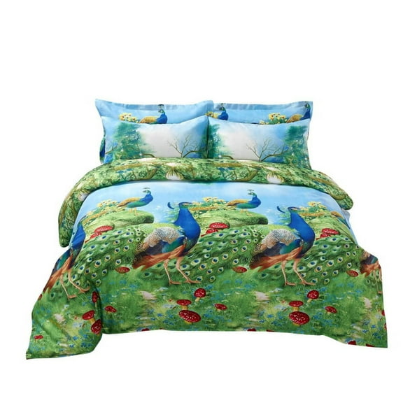 Duvet Cover Set, Queen Size Pictorial Bedding, - Peafowl Dm704Q
