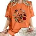 thumbnail image 5 of gbyLJF Womens Short Sleeve Tops Casual Summer Floral Printed T Shirt Crew Neck Loose Fit Cotton Tunic Tee Blouses Orange L, 5 of 7