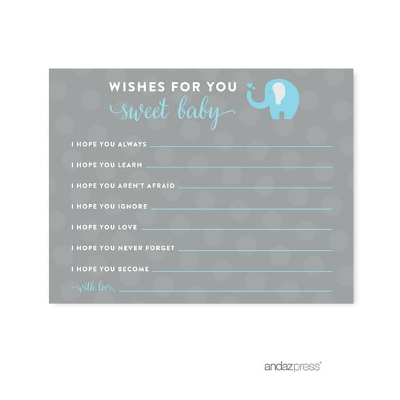 Wishes For Baby Gray Boy Elephant Baby Shower Games , 20-Pack