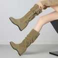 thumbnail image 2 of Slouch Wedge Mid Calf Dress Boots for Women 2025 Fashion Suede Round Toe Hidden High Heel Pull on Tall Boots, 2 of 6