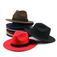thumbnail image 3 of Sombrero Fedora de lana estructurado unisex clásico para hombres y mujeres (negro), 3 of 5