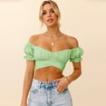 thumbnail image 3 of ZOHIUM Summer Clothes for Women Shirts for Women Women's Ruffle Short Sleeve Tie Up Back Crop Top Off Shoulder Blouse Women Clothing Flowy Tops for Women (Green,L), 3 of 6