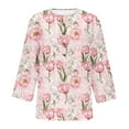 thumbnail image 7 of CYMMPU T-Shirts Button up V Neck Blouses for Women Dressy Casual Floral Printed 3/4 Sleeve Summer Trendy Shirts Loose Fit Spring Tops Business Elegant Work Tops T-Shirts Pink XL, 7 of 7