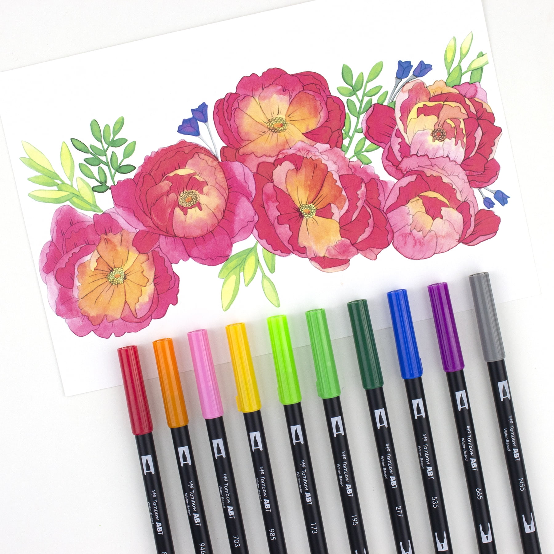 Watercolor with Markers, Painting Watercolour flowers, Tombow Dual Brush  Pens, Adult Coloring 