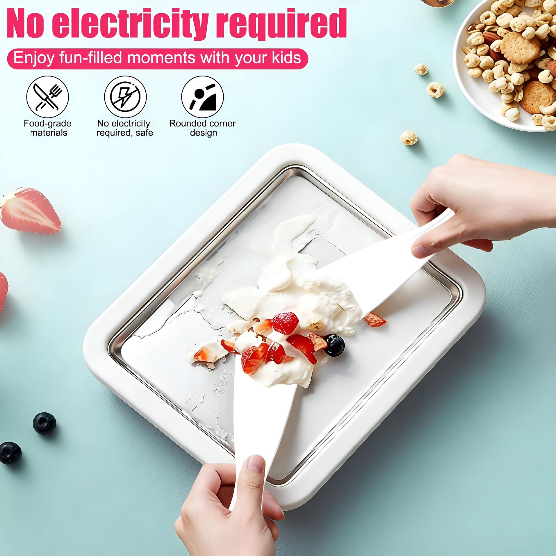 ACDANC Rolled Ice Cream Maker Kit with 2 Scrapers,At-Home Ice Cream Roller Maker,New Stainless Steel Instant Freeze Plate,Diy Homemade Ice Cream Tray for Family,Holiday Parties,Home Kitchen