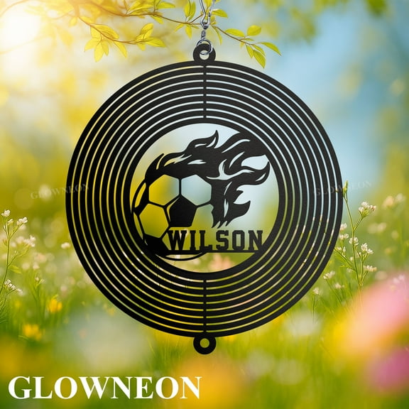 GLOWNEON Custom Soccer Ball Wind Spinner, Kinetic Hanging Garden Decor Gift for Soccer Fans