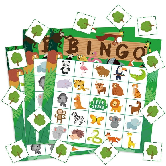 Wild Safari Bingo Adventure - Exciting Jungle Theme Game Set with 41 Pieces, Perfect for Tropical Summer Parties, School Clrooms, and Kids' Events. Includes 24 Player Cards for Hours of Fun and Learni