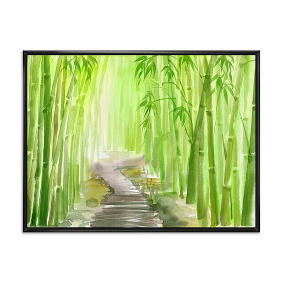 Designart 'Path in Green Bamboo Forest' Traditional Framed Canvas Wall Art Print