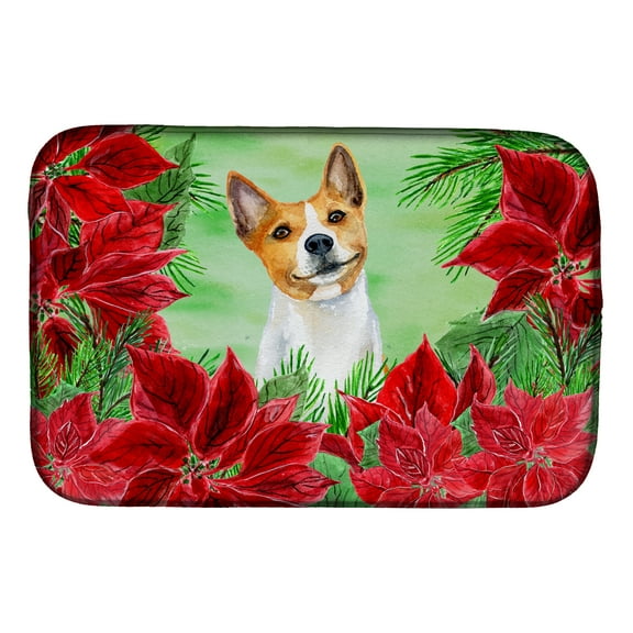 Carolines Treasures CK1340DDM Basenji Poinsettas Dish Drying Mat