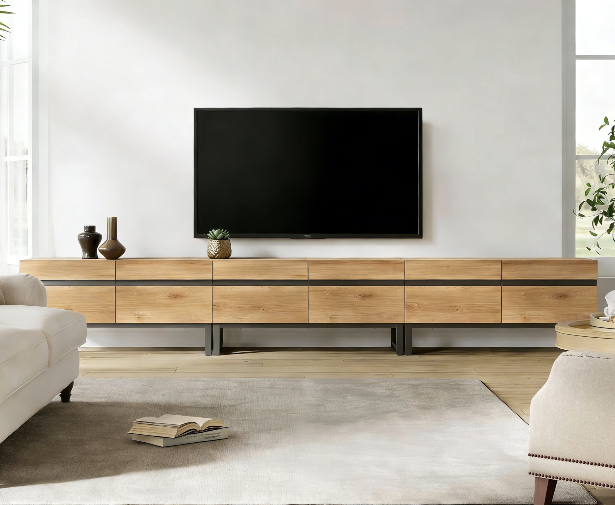 Modern TV Stand for TVs up to 110 inch, 3 in 1 Entertainment Center TV Console with Storage Cabinets and Metal Base,Media Console for Living Room