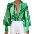 thumbnail image 1 of IROINID Dégagement Femmes Long Sleeve V-Cou Shirts Été Imprimer Bouton Rabattable Col Tops Blouse Pull-Over, Menthe Green, 1 of 7