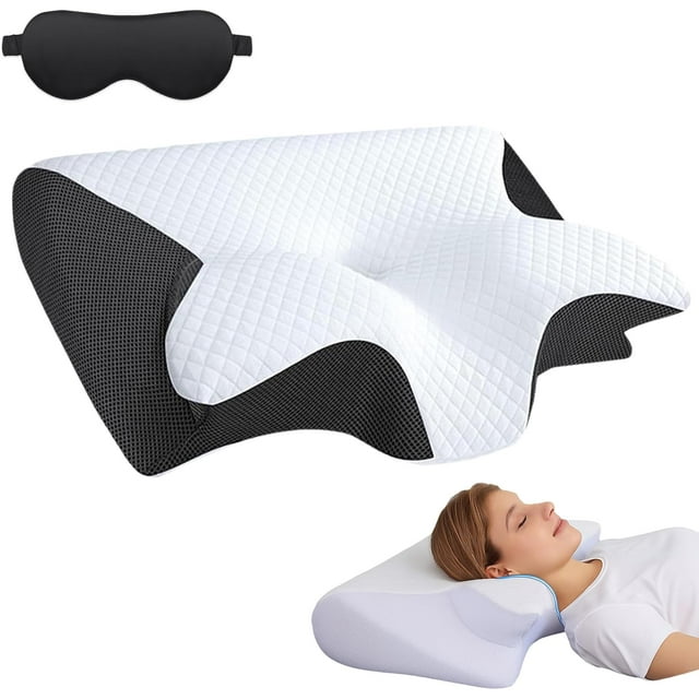 Restora Pillow for Sleep, Restora Cervical Neck Traction Pillow, Ergonomic Side Sleeper Pillows, Breathable Memory Foam Contour Pillows for Side, Back, Stomach Sleepers,Washable Cooling Cover