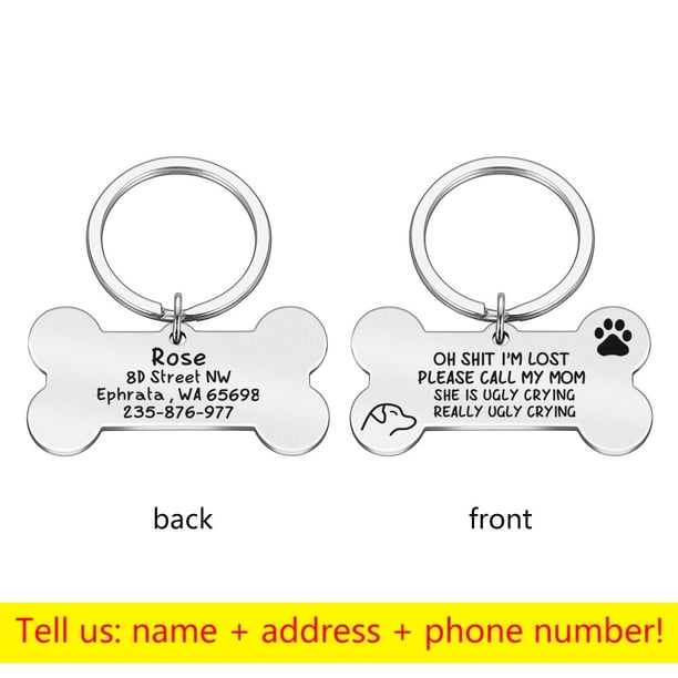 Collar personalizado, etiqueta de identificación de mascota, nombre de identificación de mascota grabado para gato, cachorro, etiqueta de perro, colgante, llavero, etiqueta de hueso, accesorios para mascotas, triangulación de envíos Tan Jianjun unisex