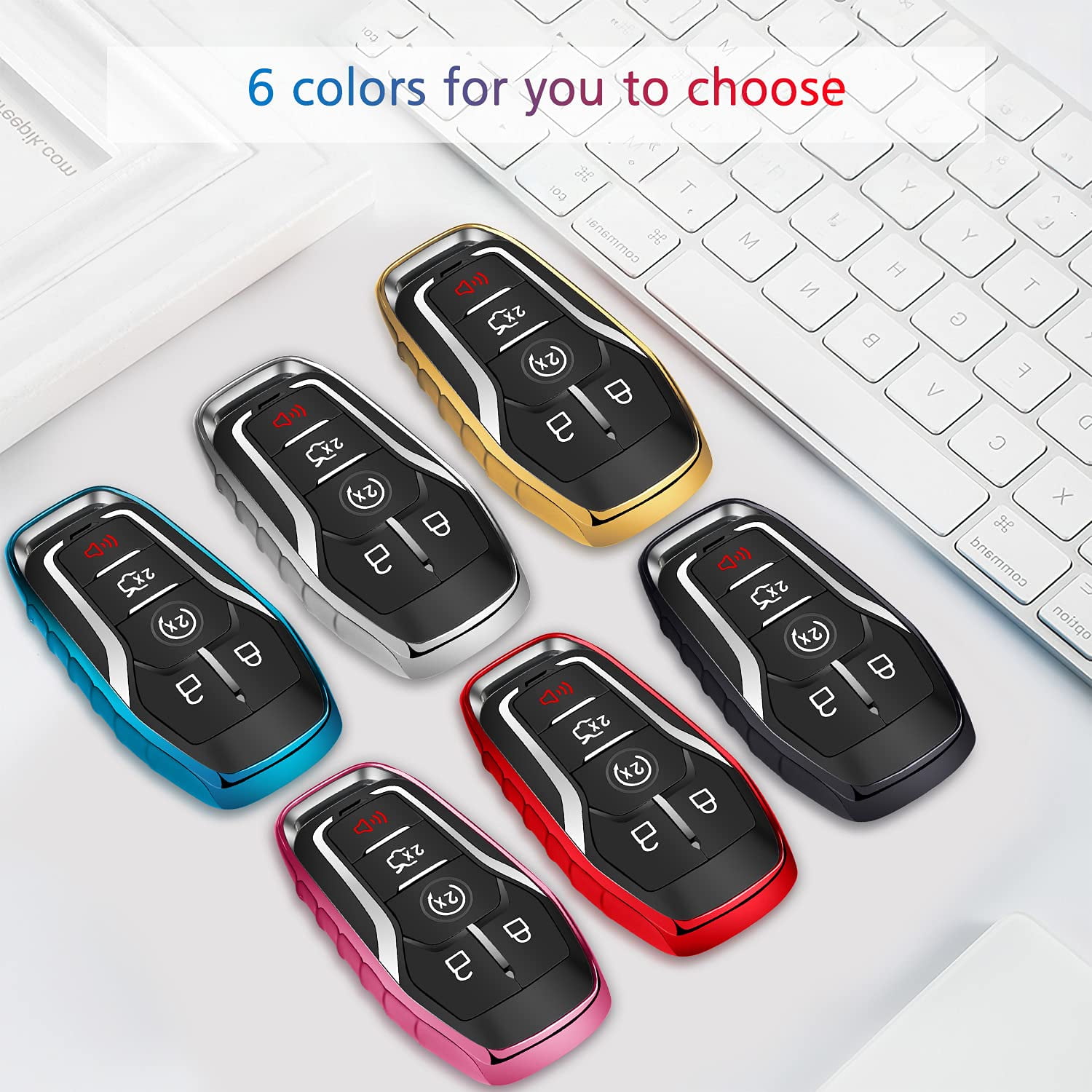 for Ford Key fob Cover,TPU Car Key Case Protector with Keychain Compatible with Ford Fusion F-150 Edge Explorer Mustang Lincoln MKZ MKC 2/3/4/5 Buttons Smart Key
