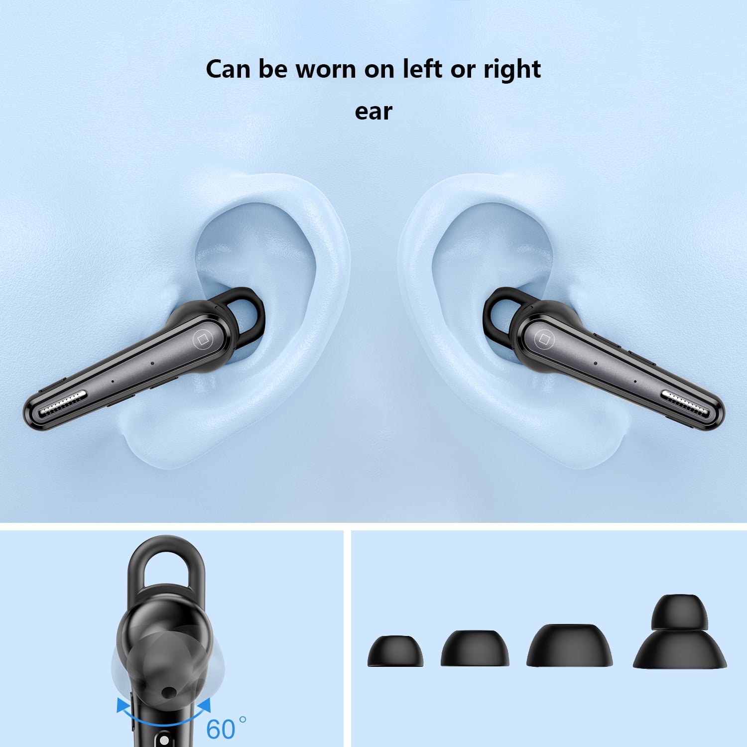 New bee Bluetooth Headset,Wireless Bluetooth Earpiece with ENC Noise Canceling Mic,500mAh Charging Case 180H Standby, LED Display,Single-Ear Hands-Free for Driving/Office/Conference