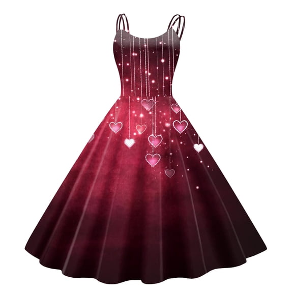 Valentines Dress for Women Sleeveless Love Heart Print Dresses 2026 Spring A-Line Strapless Cocktail Punk Dress Hot Pink 2XL