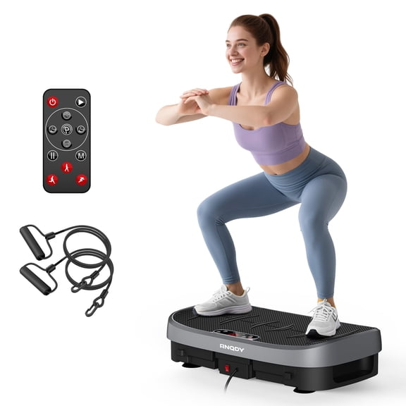 Anqdy Vibration Plate Exercise Machine for Home Fitness, Whole Body Vibrate Plate, 400 Lbs Capacity with Resistance Band LCD Display