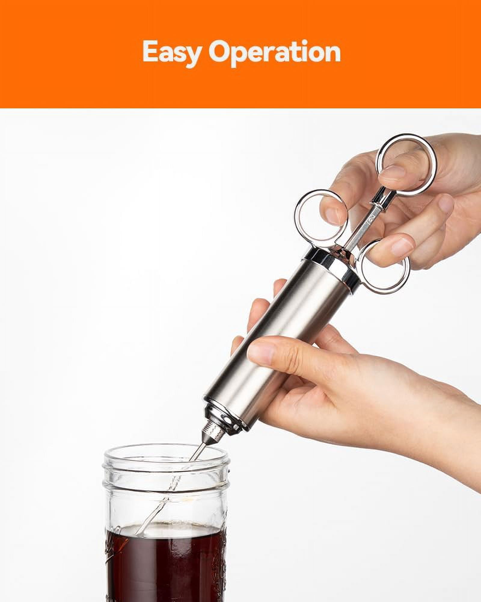 Meat Injector Syringe, 2oz Turkey Injector Seasoning, 304-Stainless Steel Seasoning Injector with 3 Marinade Needles and 2 Cleaning Brushes