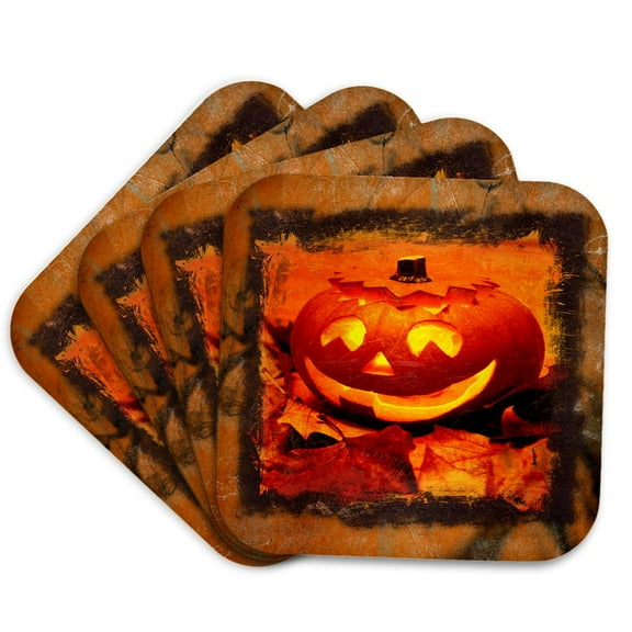 3dRose, Halloween Jack-O-Lantern, Set of 4 Coasters - Soft