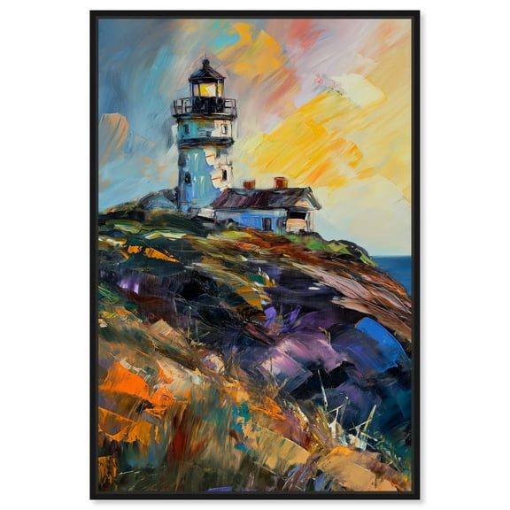 Colorful Lighthouse Impressionism Wall Art /Monet And Van Gogh Inspired Art Canvas Wall Art by Art Remedy, Black Floater Frame, 11" x 16"