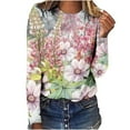 thumbnail image 1 of T-shirts à Manches Longues pour Femmes, Col Ras du Cou, Tuniques à Imprimé Floral, Hauts Doux Décontractés, Blouse Coupe Ample, 1 of 5