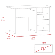 Bianco Writing Computer Desk, Three Drawers, One Shelf Light Gray