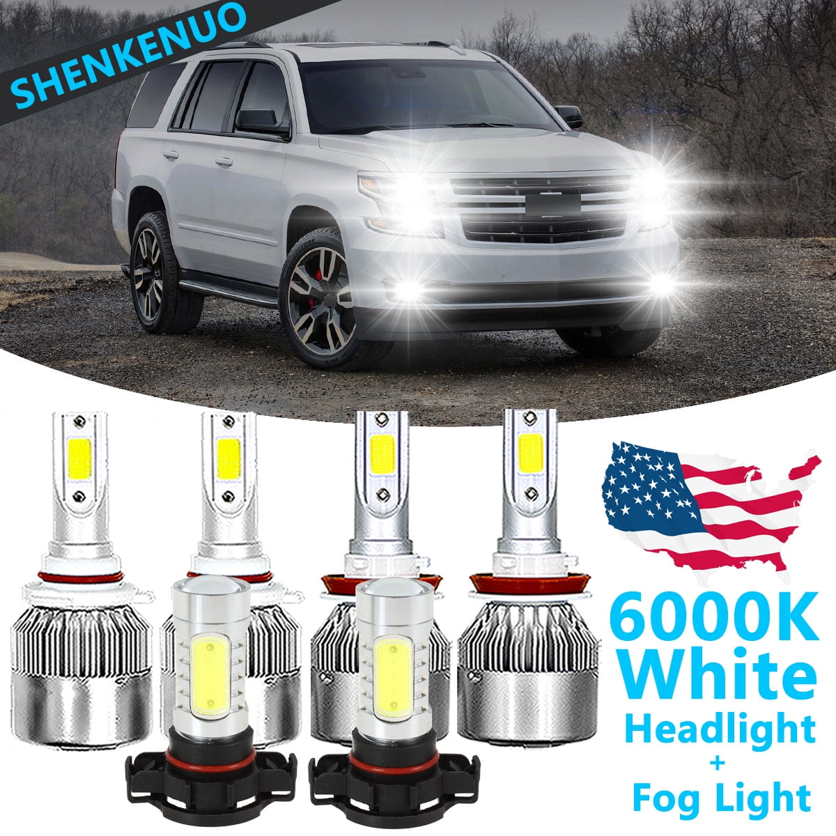 SHENKENUO for 2007-2014 Chevy Suburban Tahoe - 6PC Combo 9005 H11 5202 ...