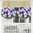 thumbnail image 2 of Yastouay Artificial Fake Flowers for Outdoor,4 Pcs No Fade Faux Petunias,UV Resistant Realistic Silk Flowers,for Garden Balcony Yard Porch Deco,Purple/White, 2 of 9