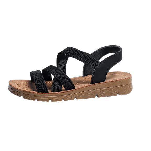 ShiShine Womens Flat Sandals Strappy Elastic Ankle Strap Wide Width Comfort Casual Walking Spring Summer Shoes