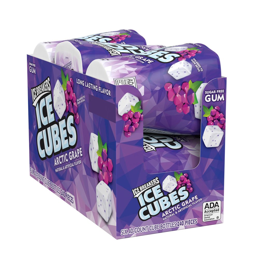 ICE BREAKERS ICE CUBES ARCTIC GRAPE Sugar Free Gum, 40 Pieces, 3.24 Ounces, 6 Count Walmart