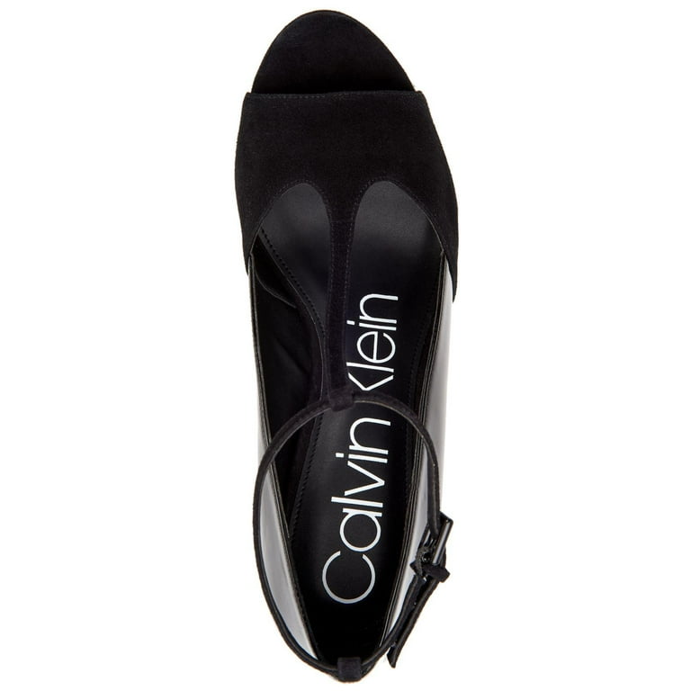 Calvin Klein Womens Nicolette Peep Toe T Strap Classic Pumps