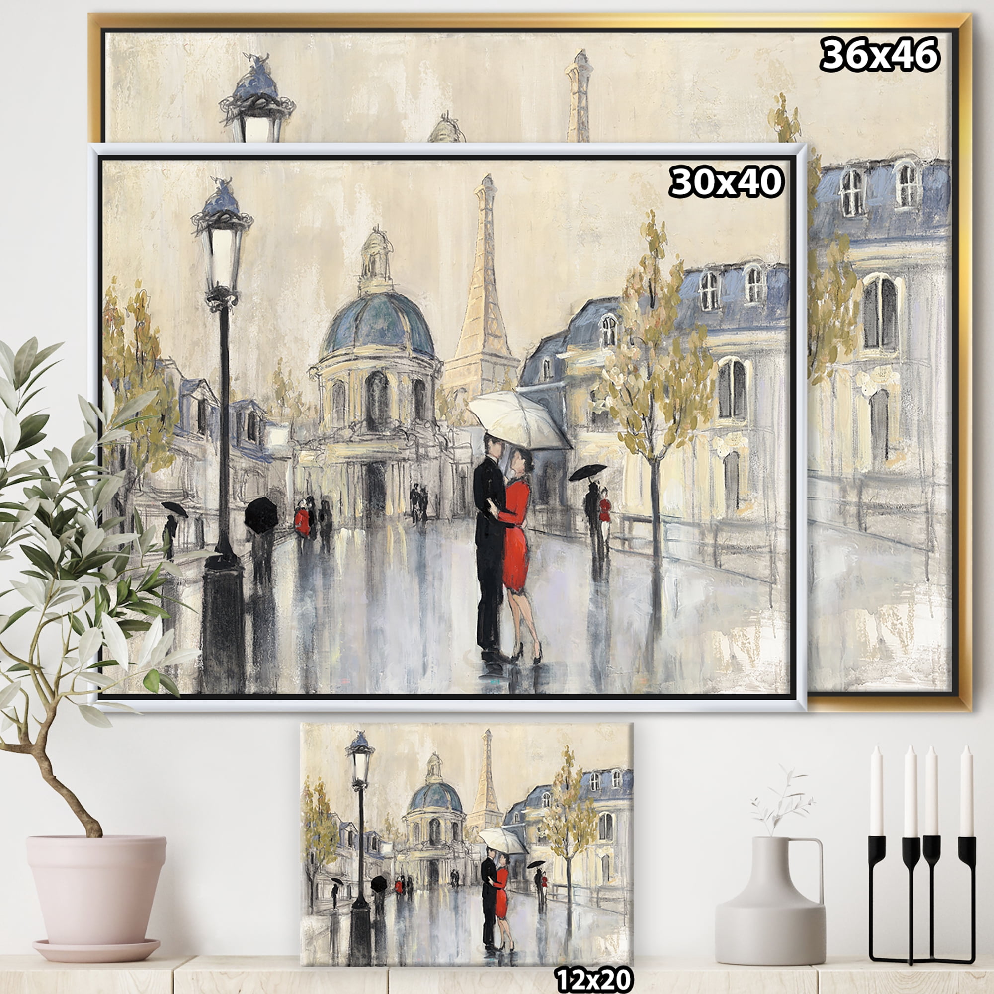 Designart ' Love in Paris I ' Romantic French Country Framed Canvas