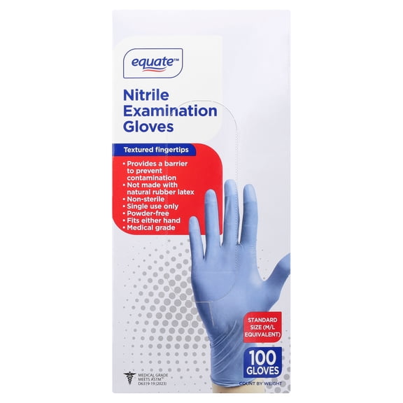 Equate Nitrile Disposable Exam Gloves, Standard Size (M/L Equivalent), 100 Count
