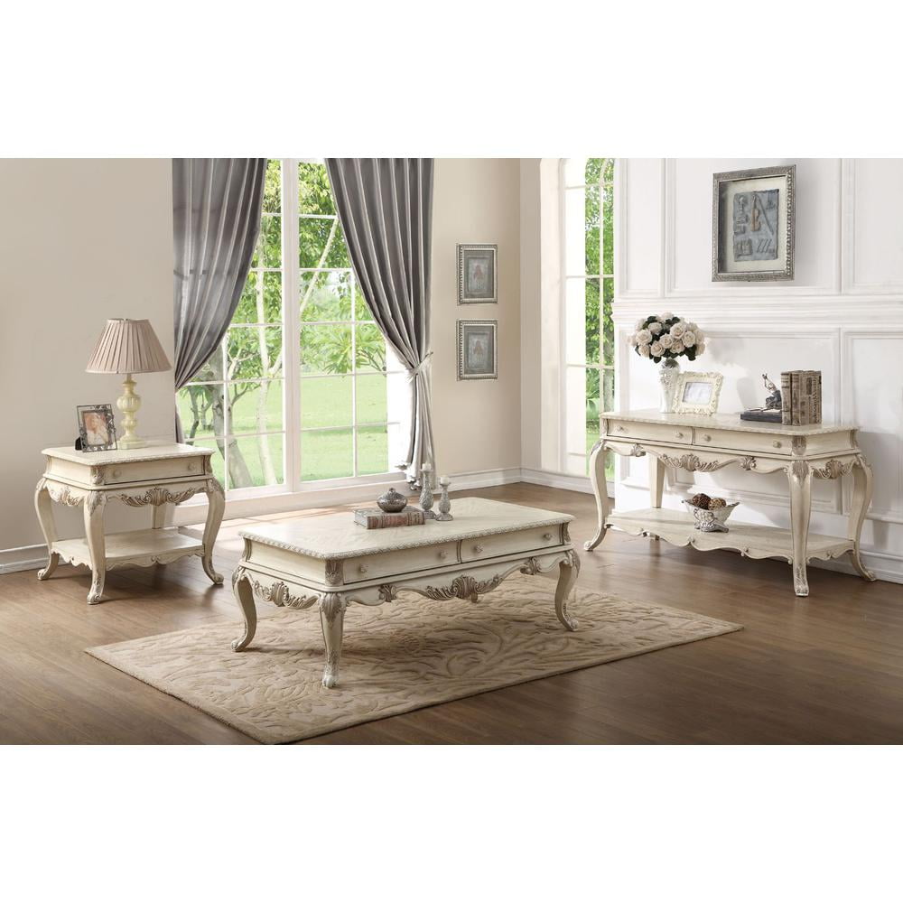ACME Ragenardus 1 Drawer Wooden End Table with Bottom Shelf in Antique White