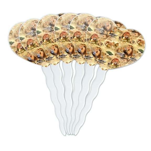 Lions African Animal Family Pride Pattern Heart Love Cupcake Picks Toppers Decoration Set of 6