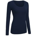 thumbnail image 3 of Women's Junior and Plus Size Basic Scoop Neck Tshirt Long Sleeve Tee, Small, 3Pk Navy, Charcoal, Black, 3 of 8