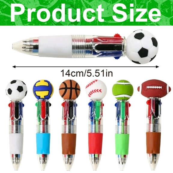 Clearance Sale! 1PC Multi-Color Sports Ball Pen, 4-In-1 Retractable Ballpoint Pen with Novelty Topper, Plastic, for Office & Home, (14x3cm, Sports Theme)