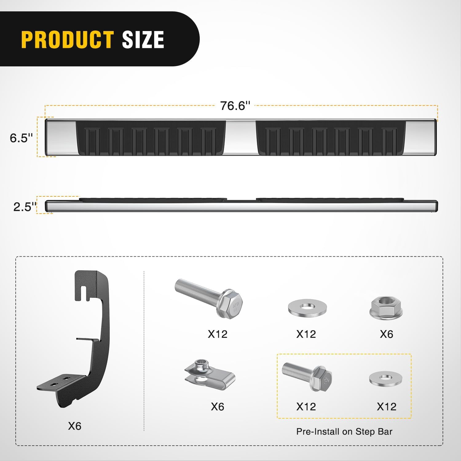Nilight Running Boards for 2007-2018 Chevy Silverado/GMC Sierra 1500 Double Extended Cab 2007-2019 Chevy Silverado/GMC Sierra 2500HD 3500HD 6 Inch Stainless Steel Side Step Nerf Bars