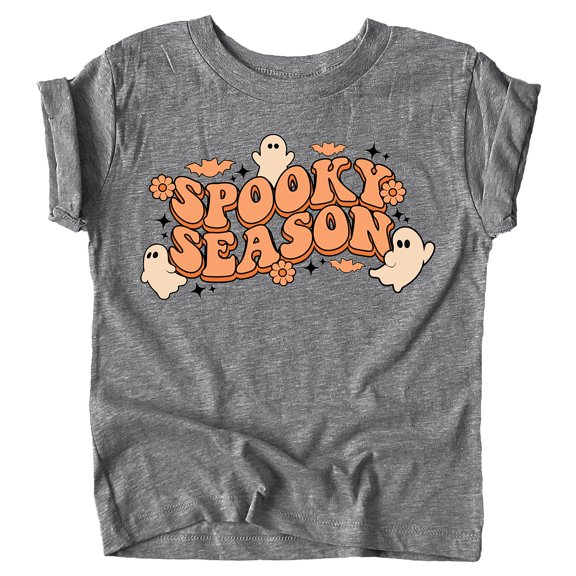 Spooky Season Groovy Ghosts T-Shirt for Baby and Toddler Youth Girls Halloween Outfit Granite Heather Shirt 18 Months