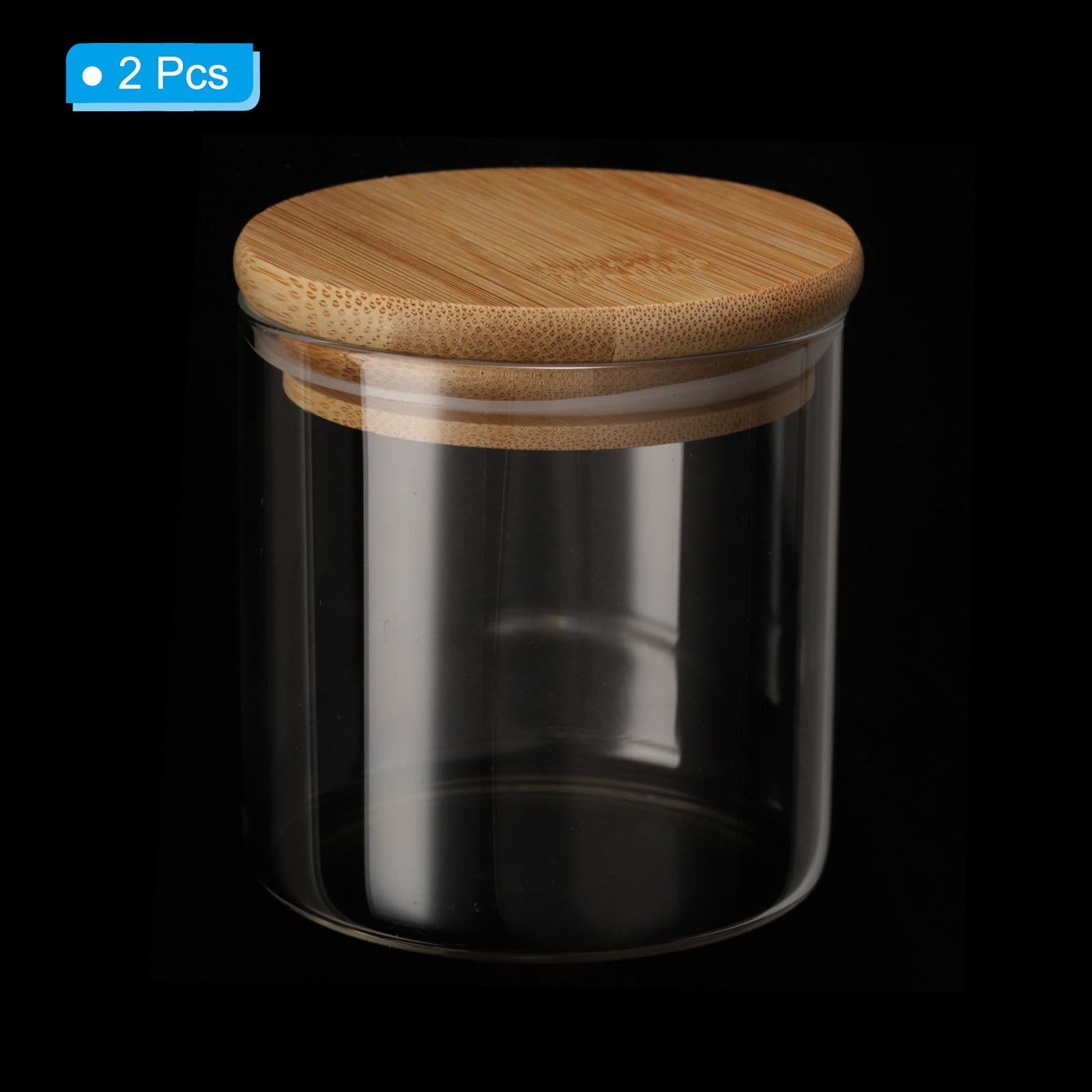Uxcell 10 oz Glass Jar with Airtight Bamboo Lid Glass Kitchen Container Clear Food Storage Jar 2 Pack (7.8x7.8cm)
