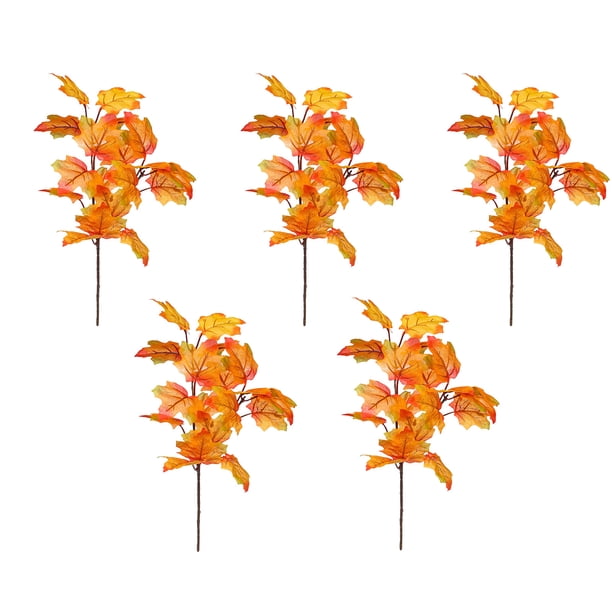 Decoraciones de Otoño para el Hogar 5 Piezas de Decoración de Otoño Ramas de Hoja de Arce de Seda Artificial Tallos de Otoño Hojas de Arce Artificiales Mesa de Ramo de Boda para la Decoración Del Hoga