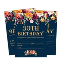 Darling Souvenir Blue Birthday Invitation Card 28 Pcs Fill or Write In Blank Invites Printable Party Supplies 5 x 7 Inches