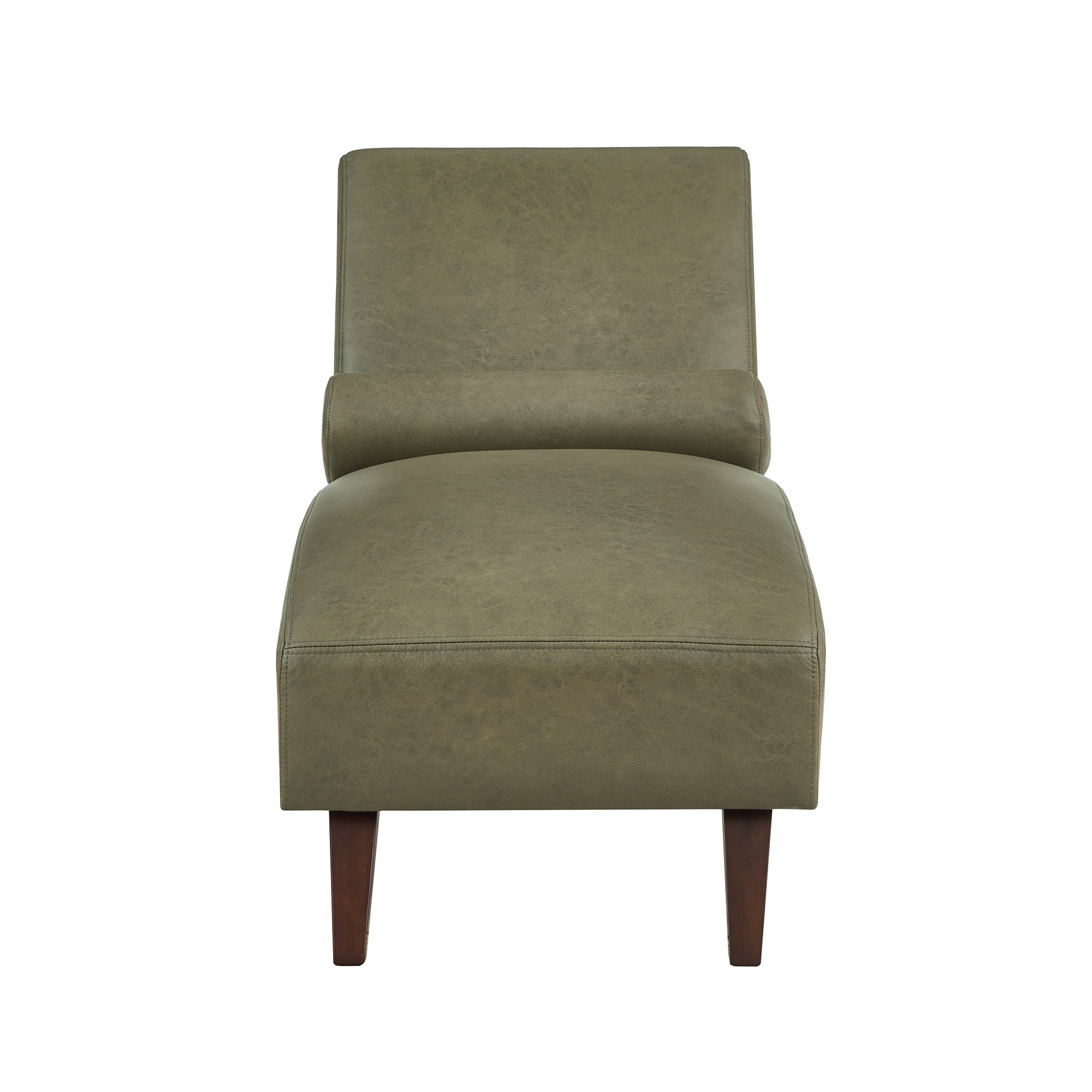 Leumius Chaise Lounge Chair with Bolster Pillow, Upholstered in Premium Tech Fabric, Mid-Century Modern Curved Lounger for Living Room, Bedroom and Reading Nook Olive Green