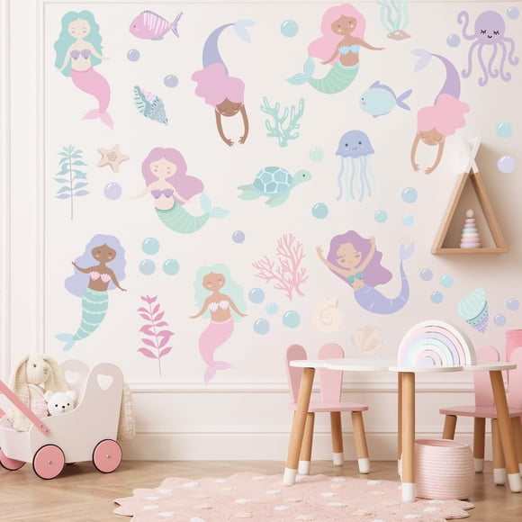Adhesivos de pared HJKlove Under The Sea, diseño de sirenas y medusas